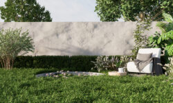Modern loft style concrete wall for outdoor seating areas with nature background.3d rendering